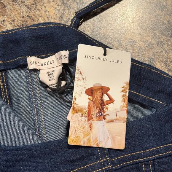 NWT Sincerely Jules Crop Top Denim Minimalist Retro Boho Cowgirl Blue Size Large - Picture 2 of 4